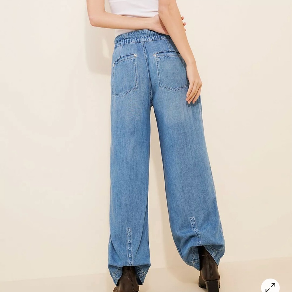 We The Free by Free People boho Denim Wide Leg Pants Rope Drawstring S - Picture 2 of 8